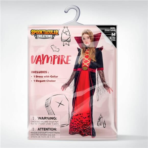 Red Royal Vampire Costume for Girls Deluxe Set Halloween Gothic Victorian Dress - Picture 6 of 7
